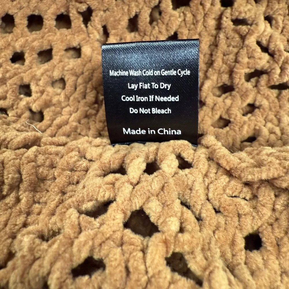 POL Sweater Womens Small Brown Open Knit Crochet Mock Neck Shirt Cropped JST634C - Picture 7 of 7